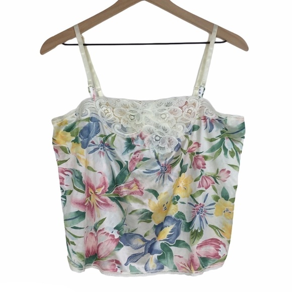VANITY FAIR Vintage Cami Camisole Lace Floral Tropical Retro Lingerie Size 36 - Picture 1 of 7